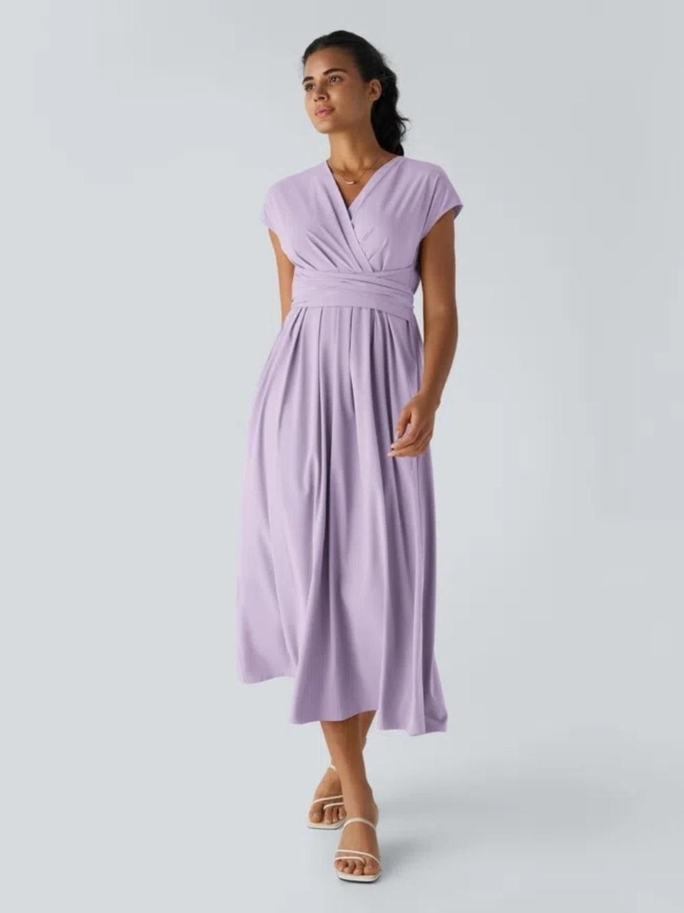 NEW Halara Breezeful V-neck Short Sleeve Dress  L Pockets Tie Back Midi Lavender